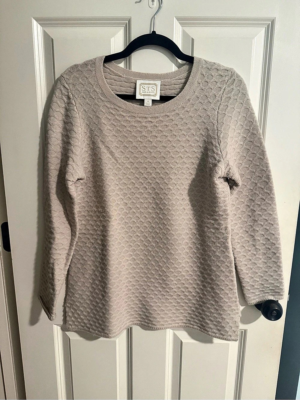 Sail to Sable Honeycomb Textured Wool Sweater in Beige, Size Medium